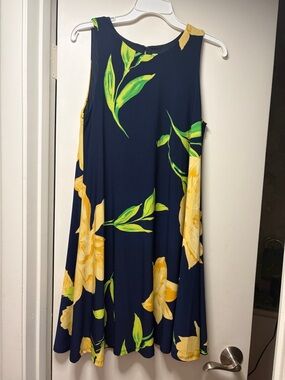 Anne Klein Navy Blue Dress with Yellow Floral Accent